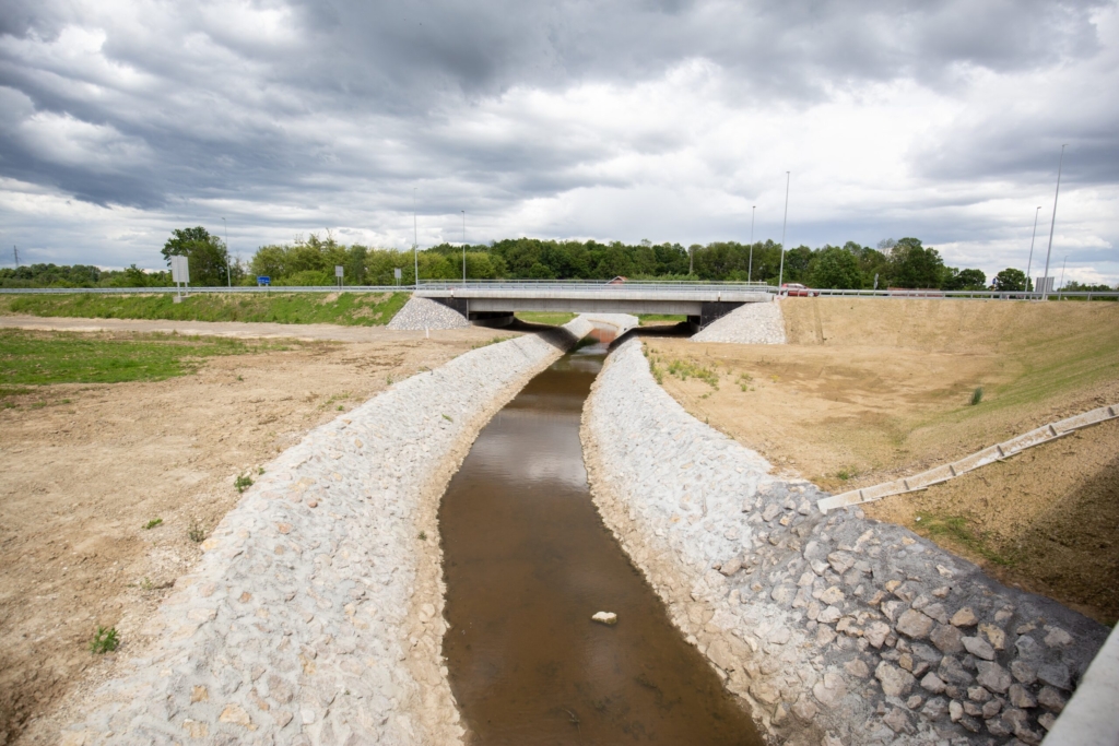 A new recently built highway in Brcko district, Bosnia and Herzegovina. The road was built by Spanish company Rubau and is important for the region