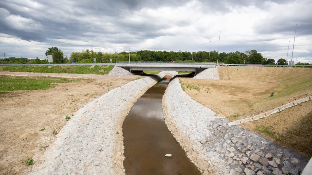 A new recently built highway in Brcko district, Bosnia and Herzegovina. The road was built by Spanish company Rubau and is important for the region